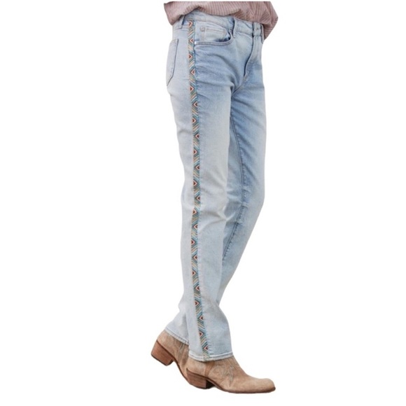 Driftwood Audrey High Rise Embroidered Side Trim Jeans Size 28 Straight Leg - Picture 16 of 16